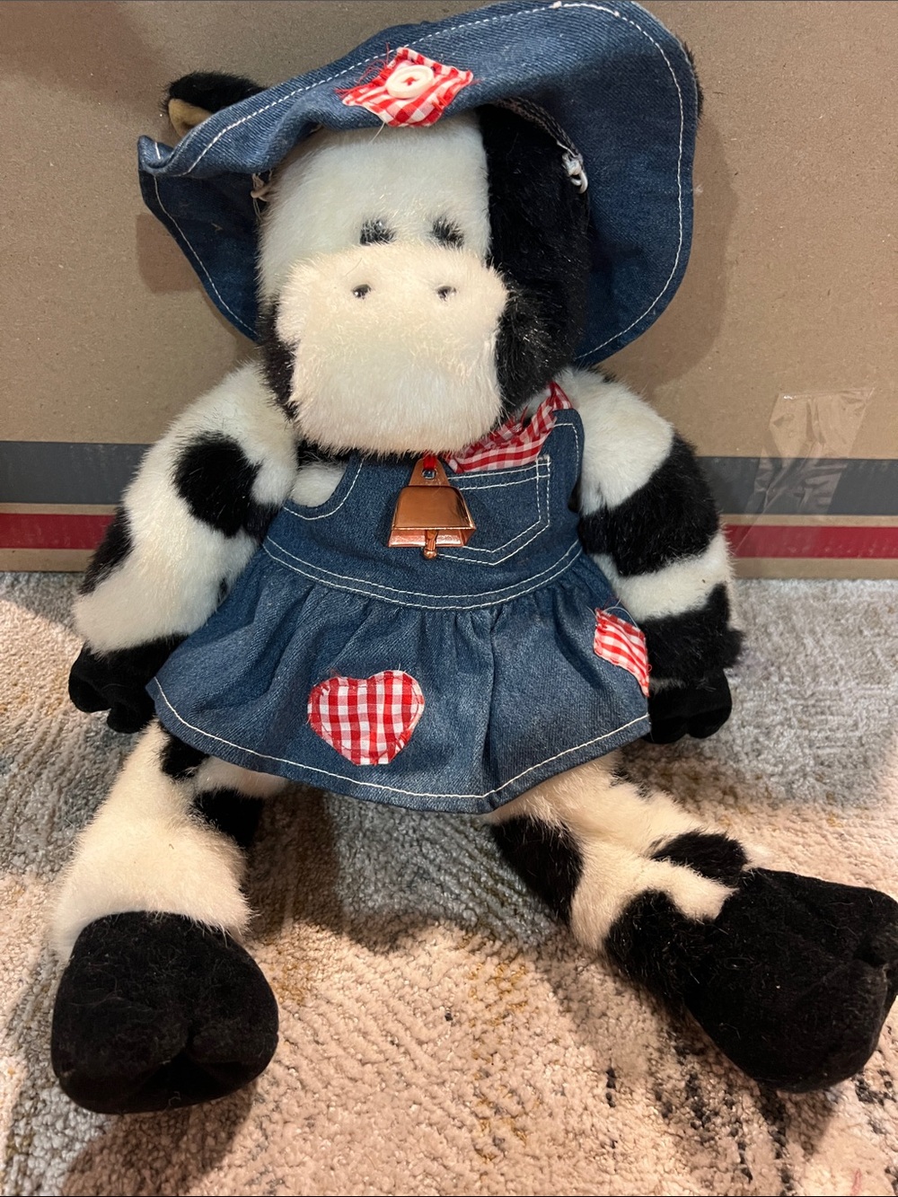 Build A Bear Holstein Cow Black White Plush 16”With bell Retired Vtg 1997 z32